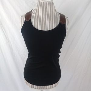 New!Black tank with faux leather straps M/L